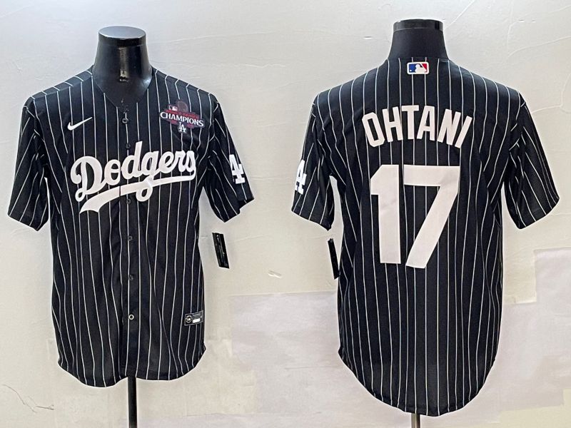 Men Los Angeles Dodgers #17 Ohtani Black Stripe Jointly Name 2025 Nike MLB Jersey style 5